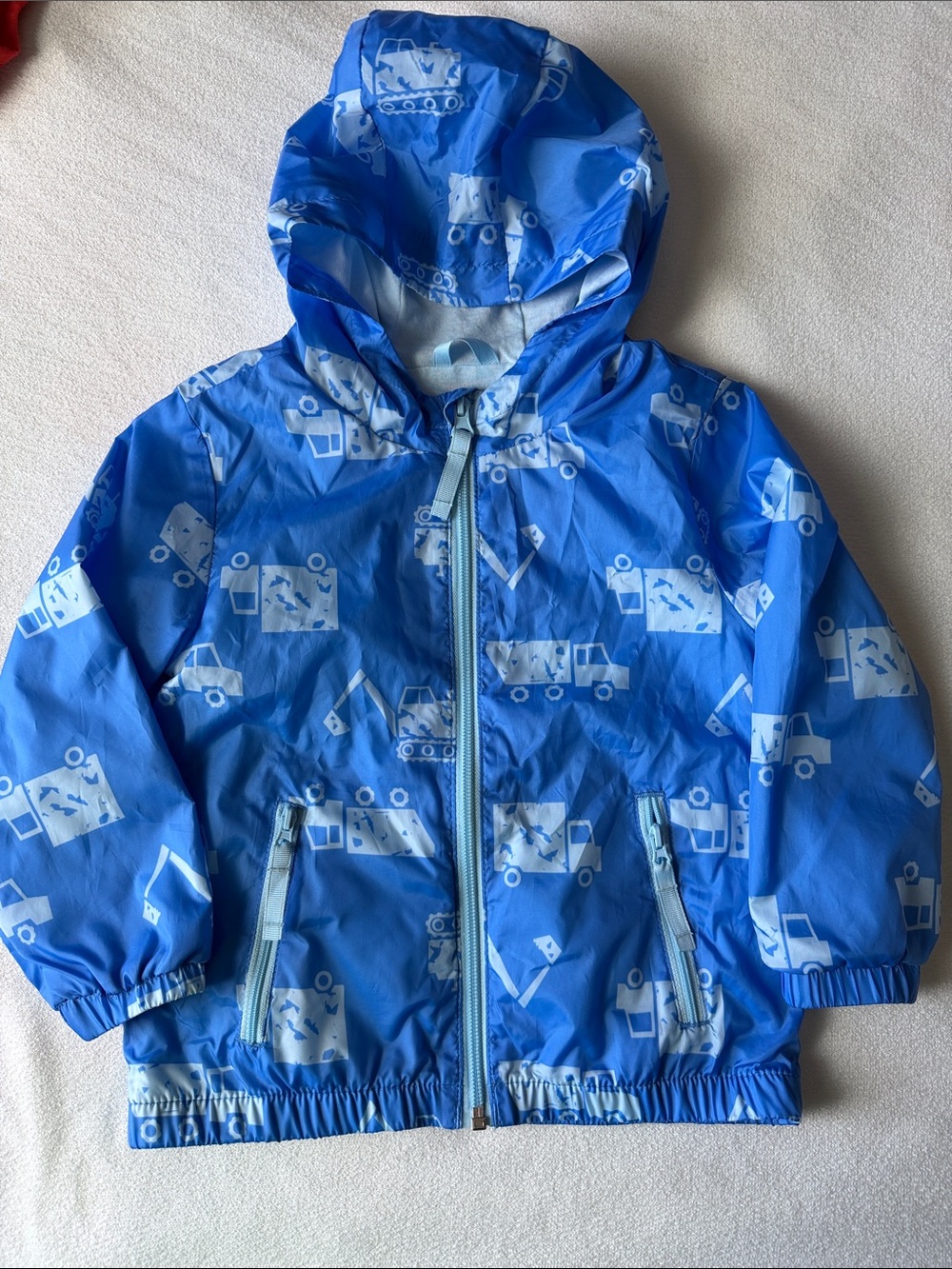 Cat & Jack Blue Hooded Rain Jacket with Construction Print boys size 3T